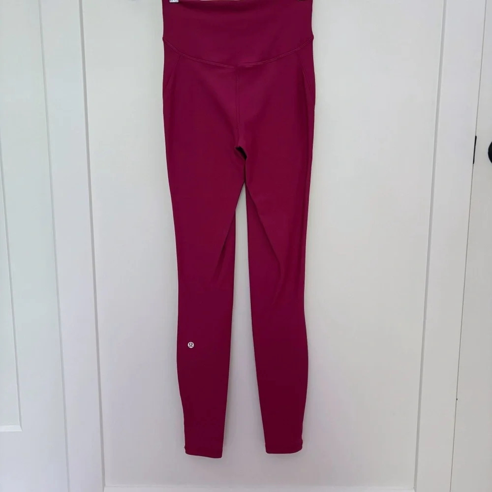 Lululemon Base Pace Fleece Leggings Tights High Rise 28" Wild Berry Hot Pink 4 - Picture 3 of 9